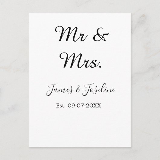Carte Postale M. et Mme ajoutez nom etc. Date année mariage coup (Devant)