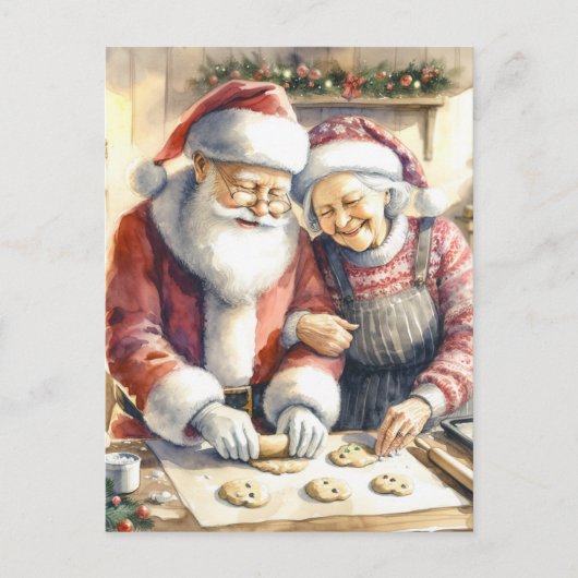 Carte Postale M. et Mme Claus Baking Cookies Custom Christmas (Devant)