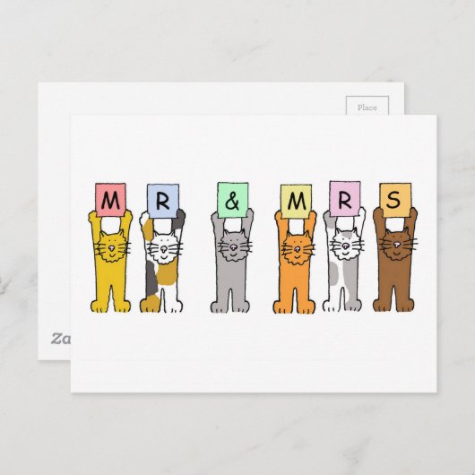 Carte Postale M. et Mme la Mariage Félicitations Chats mignons (Devant / Derrière)