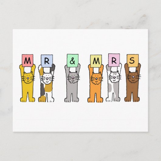 Carte Postale M. et Mme la Mariage Félicitations Chats mignons (Devant)