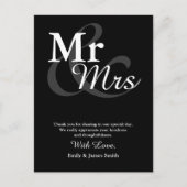 Carte Postale M&Mme Simple Elegant Typographie Mariage Merci (Devant)