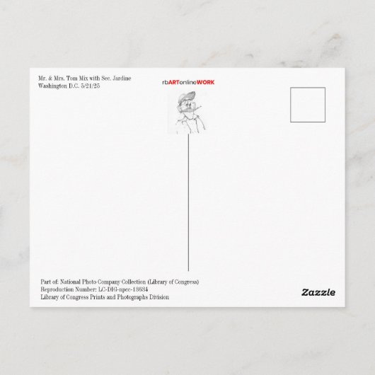 Carte Postale M. & Mme Tom Mix (Dos)