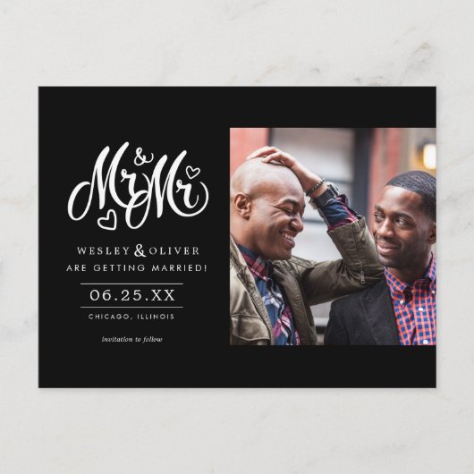 Carte Postale M. & Mr Script - Enregistrer la date avec la photo (Devant)