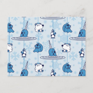 Carte Postale M. Narwhal Blue Snowflake Motif