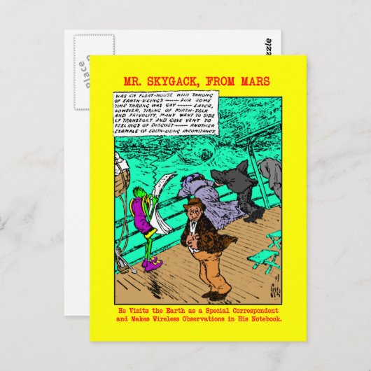 Carte Postale M. Skygack observe les passagers malades du mal de (Devant / Derrière)