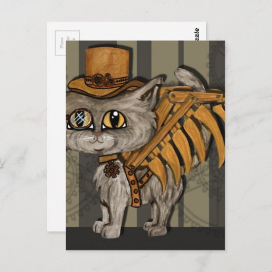 Carte Postale M. Tipps Steampunk Chat Fée (Devant / Derrière)