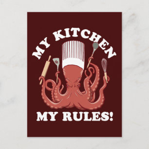 Carte Postale Ma cuisine Mes règles Chef poulpe