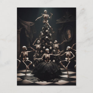 Carte Postale macabre danse Noël Skeletons autour de l'arbre