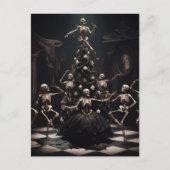 Carte Postale macabre danse Noël Skeletons autour de l'arbre (Devant)