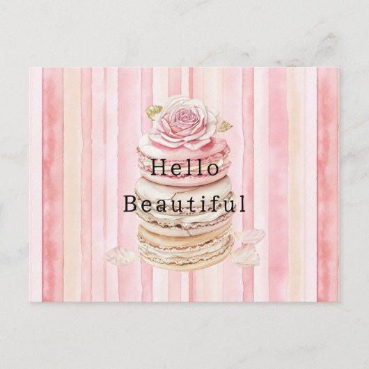 Carte Postale Macarons à rayures blanches roses (Devant)