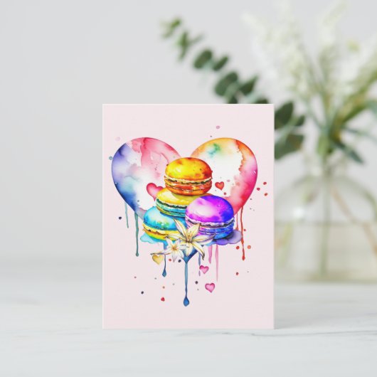 Carte Postale Macarons aquarelles (Debout devant)
