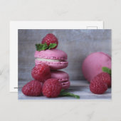 Carte Postale Macarons et framboises (Devant / Derrière)