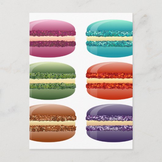 Carte Postale macarons, macron, biscuits, friandises, arc-en-cie (Devant)