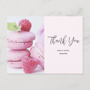 Carte Postale Macarons roses et Merci de framboises rouges