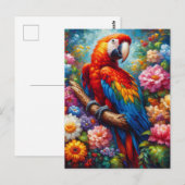 Carte Postale Macaw aux fleurs colorées (Devant / Derrière)