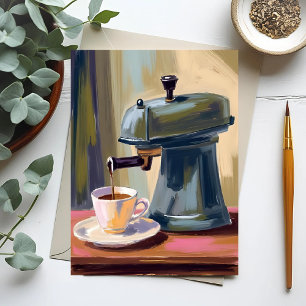 Carte Postale Machine à café antique latte aquarelle