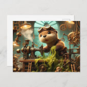 Carte Postale Machine à coudre à vapeur Plush Steampunk Otter (Devant / Derrière)