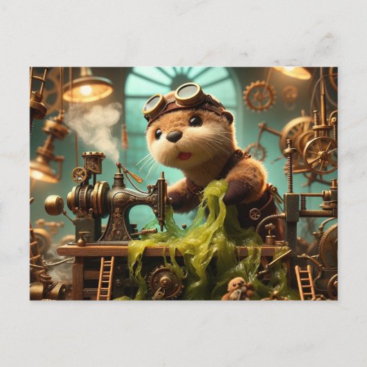 Carte Postale Machine à coudre à vapeur Plush Steampunk Otter (Devant)