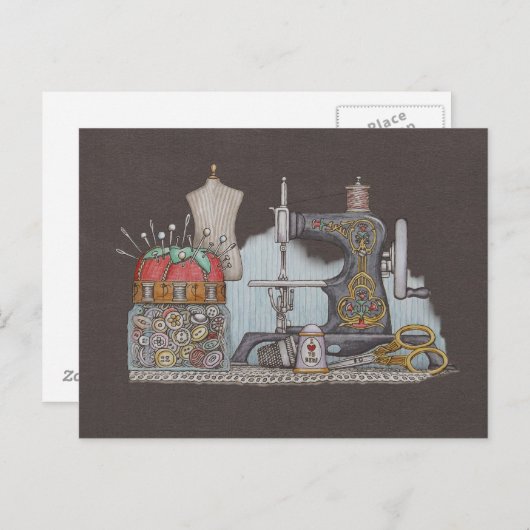 Carte Postale Machine à coudre alimentée à la main (Devant / Derrière)