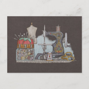 Carte Postale Machine à coudre alimentée à la main