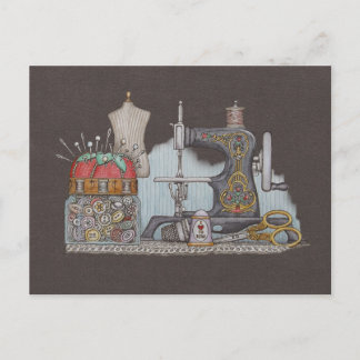 Carte Postale Machine à coudre alimentée à la main