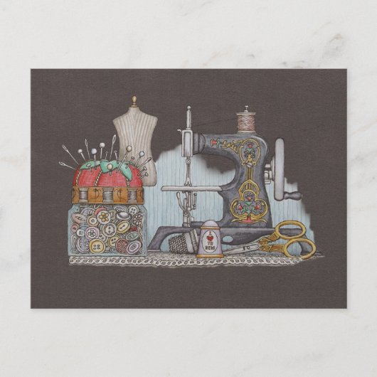 Carte Postale Machine à coudre alimentée à la main (Devant)