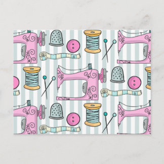 Carte Postale Machine à coudre - Couture rose artisanat