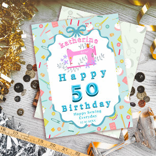 Carte Postale Machine à coudre d'anniversaire de couturière Bleu
