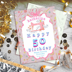 Carte Postale Machine à coudre d'anniversaire de couturière Rose