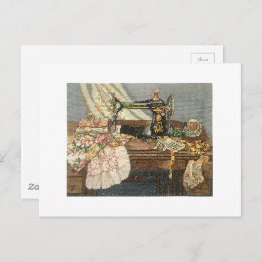 Carte Postale Machine à coudre et robe (Devant / Derrière)