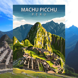 Carte Postale Machu Picchu Inca Art de Voyage Vintage