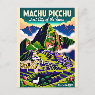 Carte Postale Machu Picchu Pérou Art de Affiche de Voyage Rétro