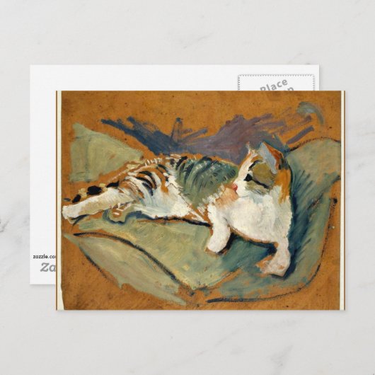 Carte Postale Macke - Chat sur le Coussin vert (Devant / Derrière)