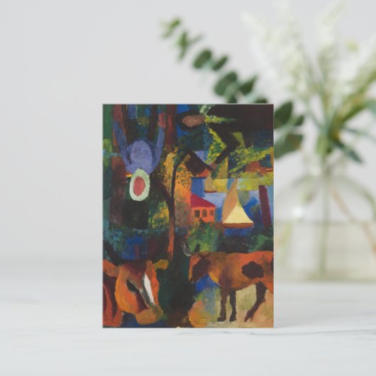 Carte Postale Macke - Paysage avec vaches, voilier, et... (Debout devant)