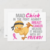 Carte Postale Mad Chick Messed Avec Ami 3 Cancer Du Sein (Devant / Derrière)