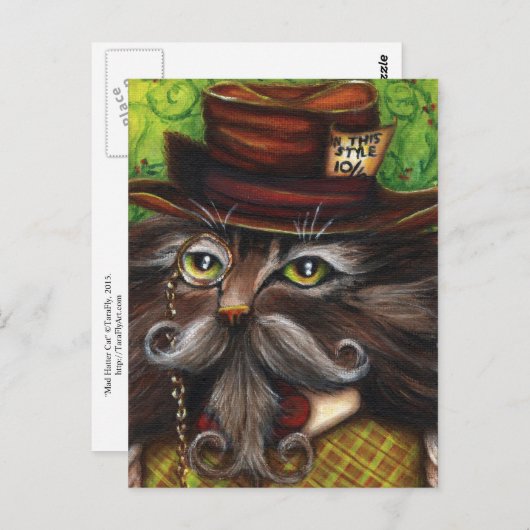 Carte Postale Mad Hatter Chat Alice au pays des merveilles Art d (Devant / Derrière)