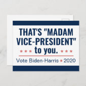 Carte Postale Madame la Vice-présidente Kamala Harris Biden 2020 (Devant / Derrière)
