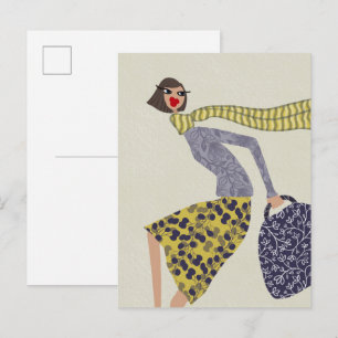 Carte Postale Mademoiselle Honey Chic Mode Artistique Hiver