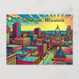 Carte Postale Madison, Wisconsin City Skyline au Sunset