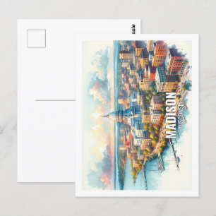 Carte Postale Madison Wisconsin Famous Travel aquarelle
