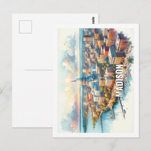 Carte Postale Madison Wisconsin Famous Travel aquarelle (Devant / Derrière)
