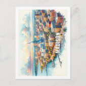 Carte Postale Madison Wisconsin Famous Travel aquarelle (Devant)