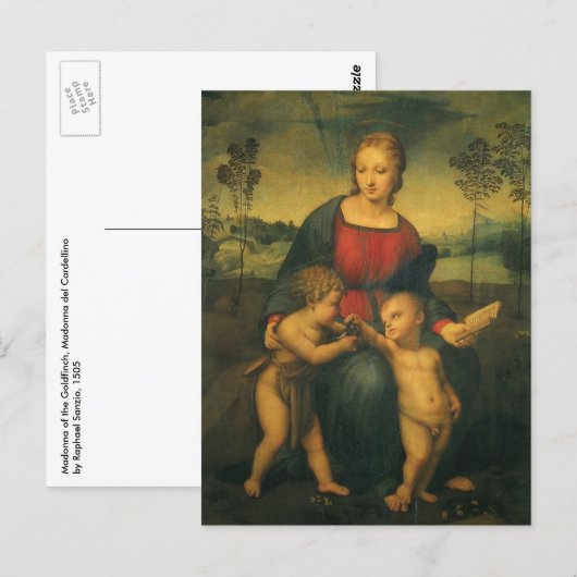 Carte Postale Madone du Chardonneret de Raphaël (Devant / Derrière)