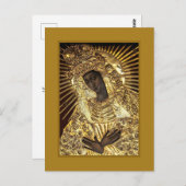 Carte Postale MADONE NOIRE dans un Revêtement en Riza Dorée  (Devant / Derrière)