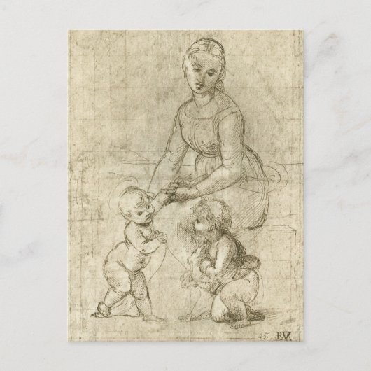 Carte Postale Madonna, Christ et Saint Jean Baptiste par Rapahel (Devant)