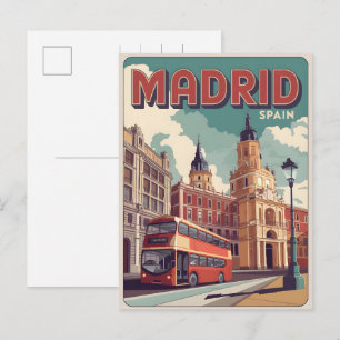 Carte Postale Madrid bus Espagne souvenirs de voyage vintage, ca