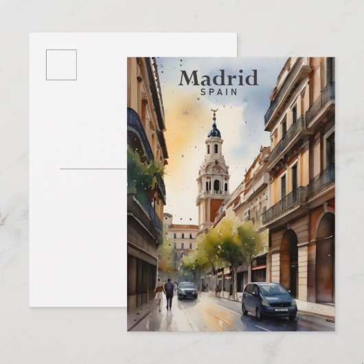 Carte Postale Madrid Espagne Aquarelle Peinture Voyage (Devant / Derrière)