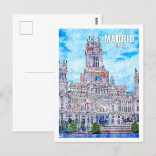 Carte Postale Madrid Espagne Fameux Travel Place Watercolor