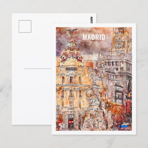 Carte Postale Madrid Espagne Fameux Travel Place Watercolor croq