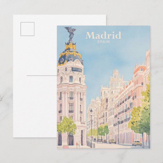 Carte Postale Madrid Espagne Gouache Illustration Voyage (Devant / Derrière)